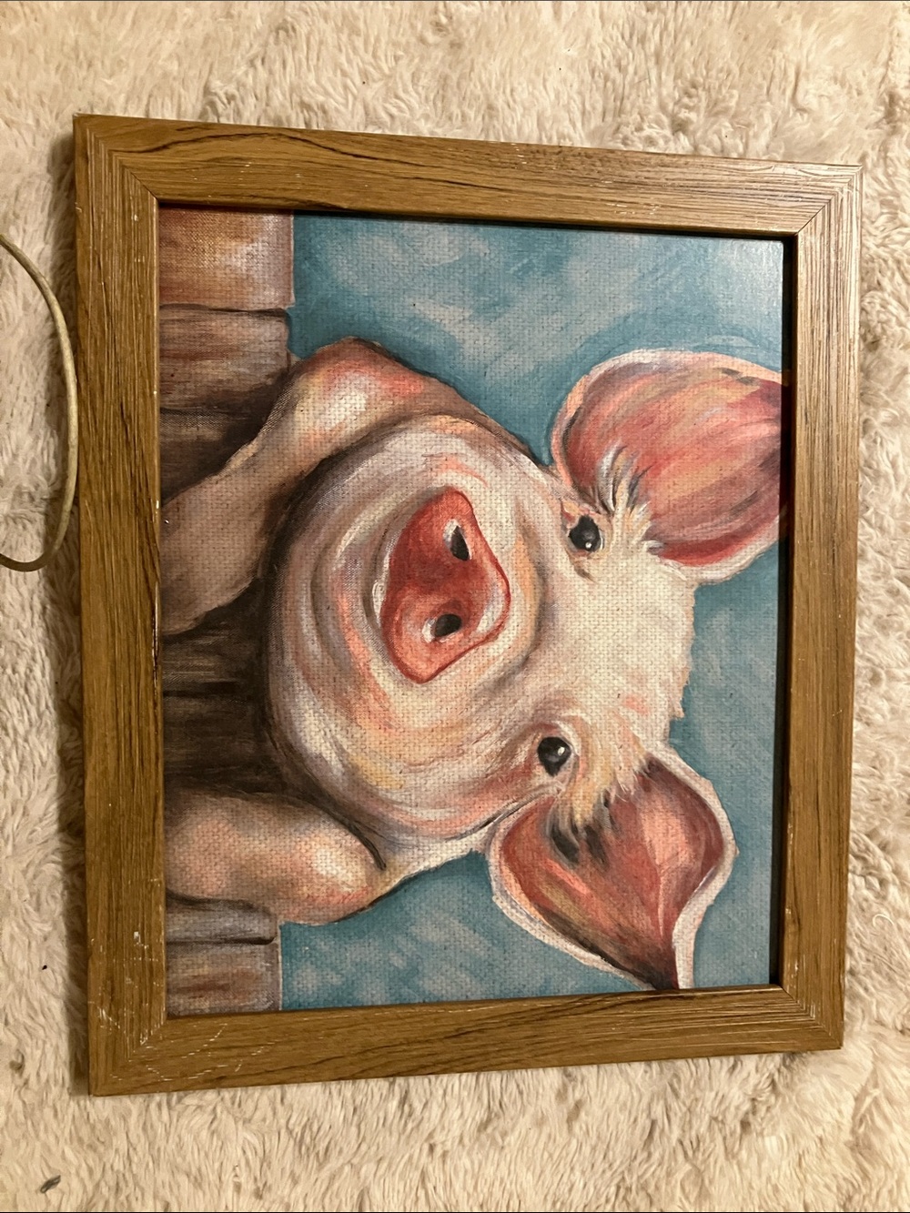 Pig Portrait Canvas Art Print in Blue and Pink - Rustic Home Wall Painting - Picture 3 of 4
